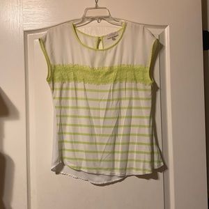 M white and light green top with stripes